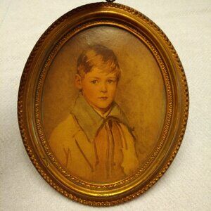 RARE ORIGINAL OWNER VINTAGE BORGHESE HANDSOME YOUNG LAD ARTWORK IN GOLD FRAME